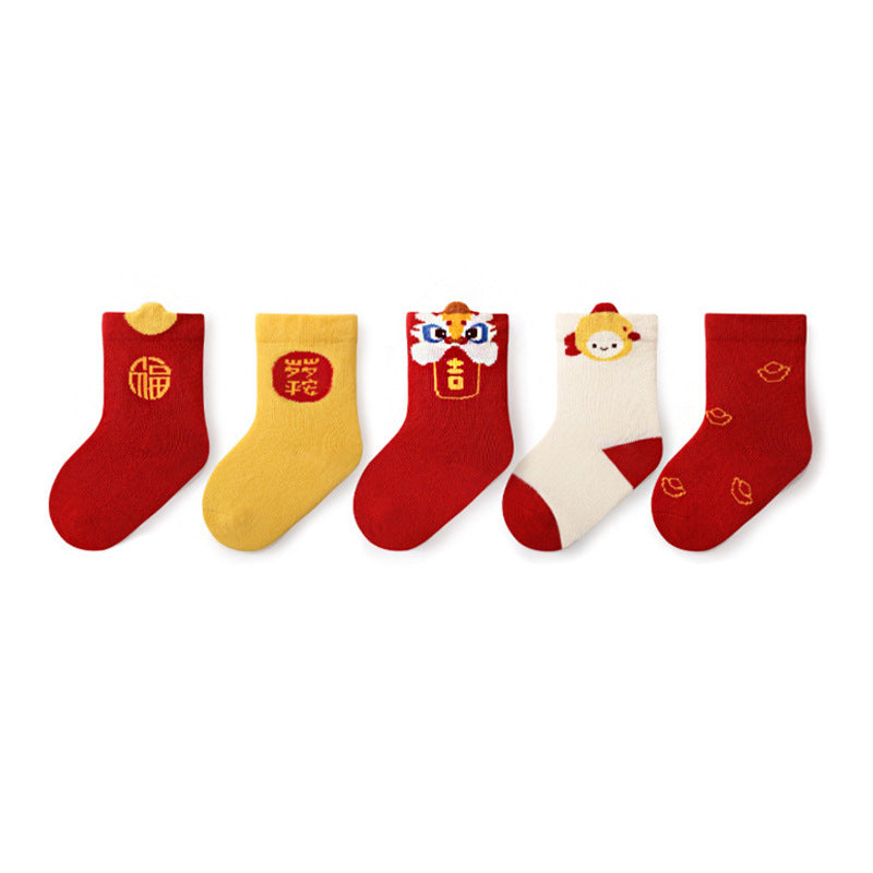 Babylon big red socks fall and winter new arrival new year's day hundred days baby knee socks combed cotton breathable newborn socks