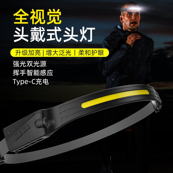 New  wave sensor COB headlight outdoor cycling light USB charging night running light strong light headlight silicone