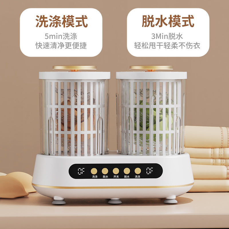 Double-cavity washing machine - small, automatic, portable mini washing cup for cleaning socks, underwear, and lingerie