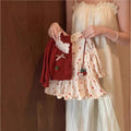 French sweet girl's  korean style early autumn new arrival: red bow cardigan & casual floral dress two-piece set