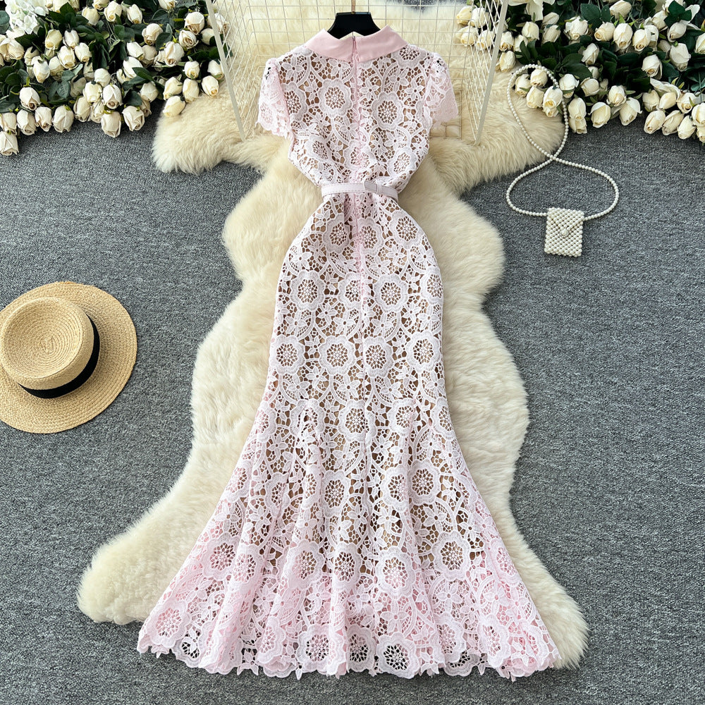 Luxury chic chanel-inspired dress - new autumn collection: french high-end, slimming, hollow-out lace mermaid skirt