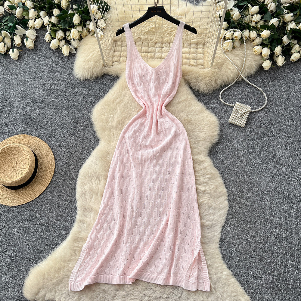 Vacation style cut outknitting low-cut suspender dress for women summer sleeveless slimming look a-line skirt work clothing socialite style