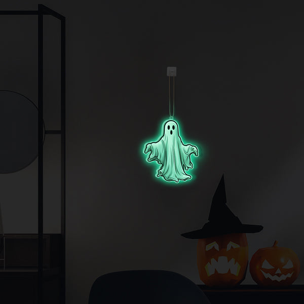 YGMB04G  Halloween decoration luminous props pendant ghost wood sign fluorescent pendant arrangement wall hanging