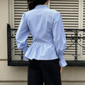 cross-border fashionable striped button-down shirt with ruffle sleeves and cinched waist – versatile style for us and european export
