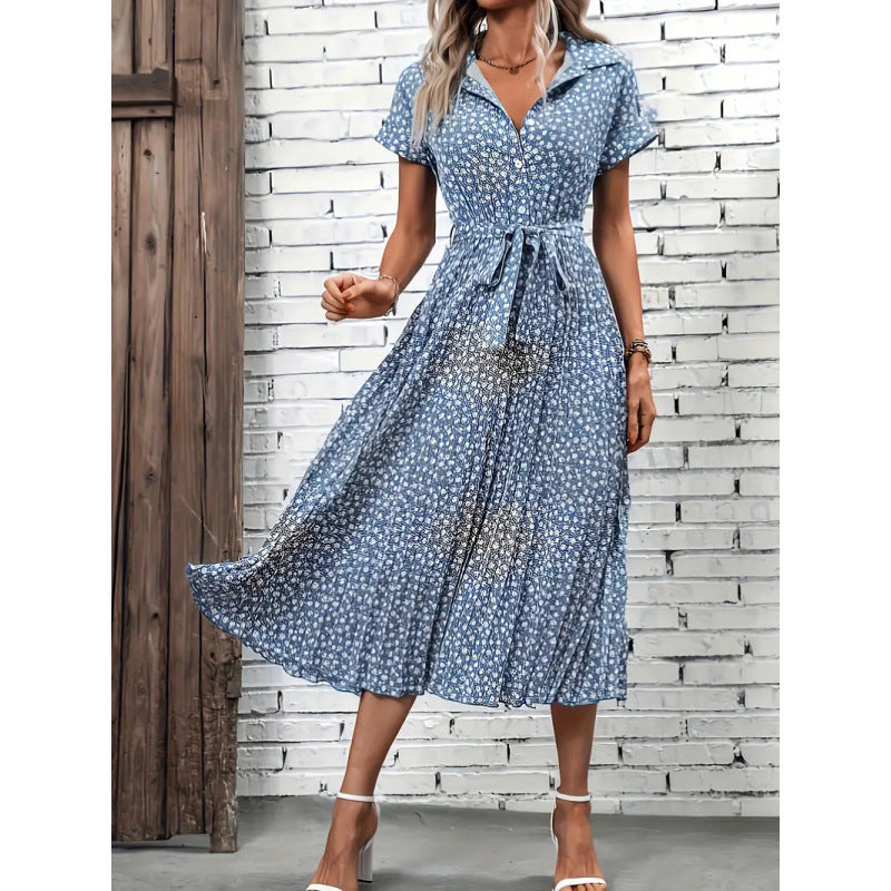 Shipped:  european and american cross-border v-neck slit bohemian vacation dress - summer women's fashion slim fit