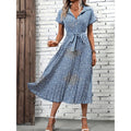 Shipped:  european and american cross-border v-neck slit bohemian vacation dress - summer women's fashion slim fit