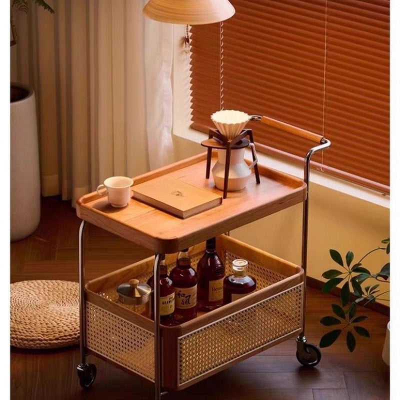 Solid wood mobile with wheel edge few stainless steel storage medieval trolley living room storage rattan storage simple coffee table