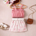 e-commerce summer sweet girl's outfit for us and european markets: camisole top + printed skirt + belt, new arrivals for toddlers and young children