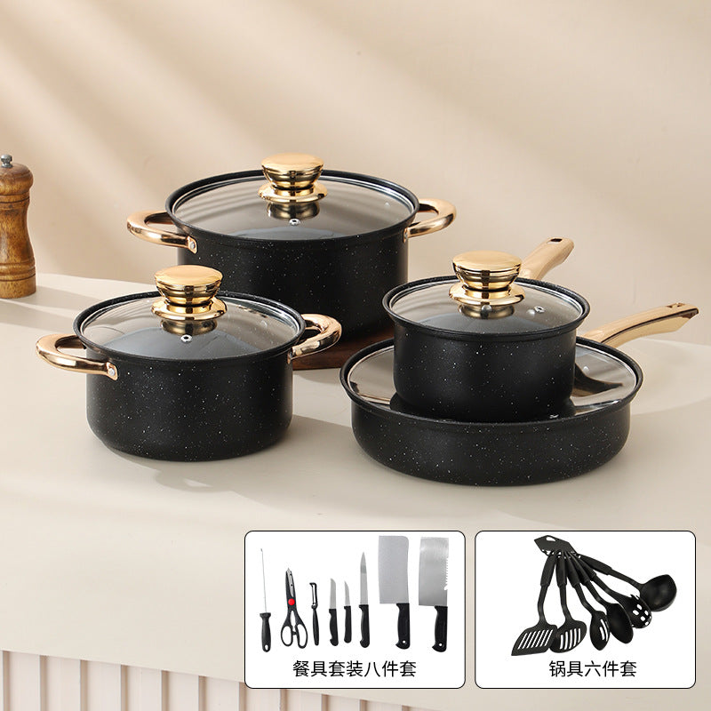 medical stone non-stick pan suit8pcsfor home frying pan milk pot soup pot combination pot cookware set