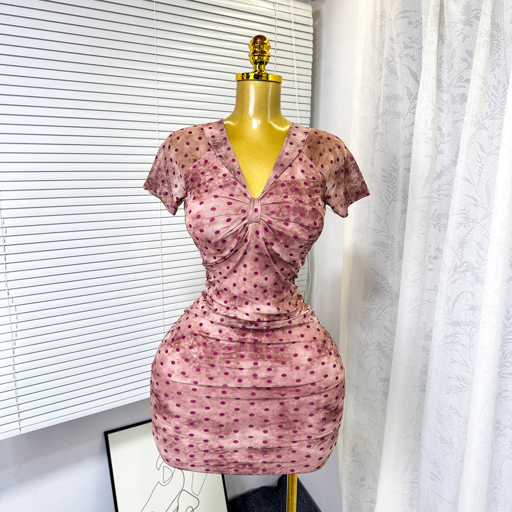 summer new arrival: stretch mesh mini dress - v-neck, sexy, bodycon, and figure-hugging