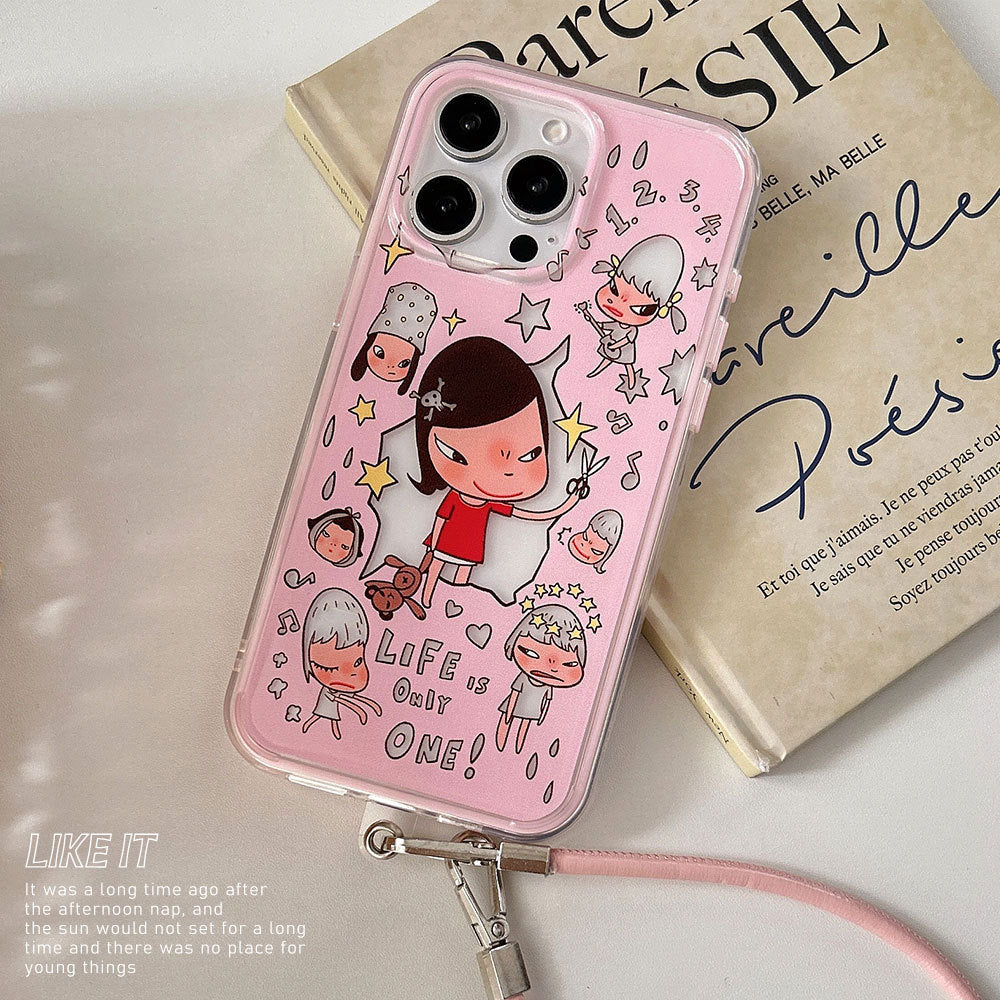 Suitable for iphone17pro bestie phone case, yoshitomo nara girl style, apple 16/15 anti-fall hard case 13