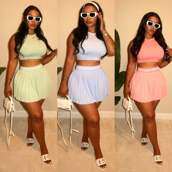 2025 European and American new  fashion women's temperament sports sleeveless top vest pleated short skirt suit women