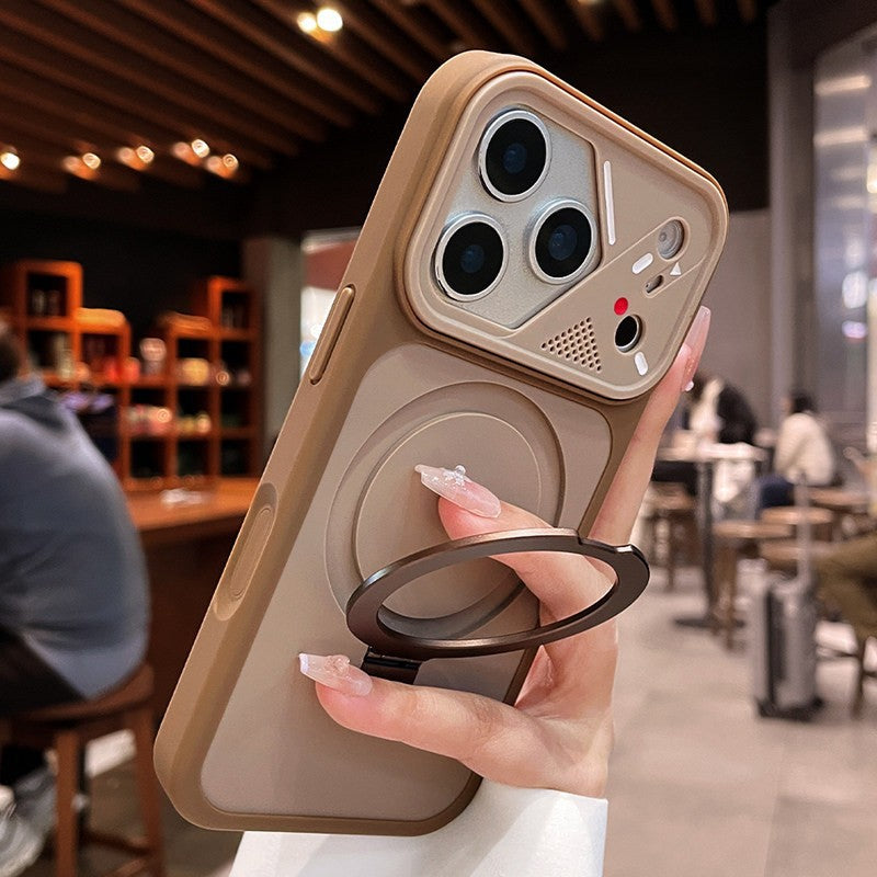apple 17 pro max phone case, mecha style, irregular large window, iphone 15 magnetic stand