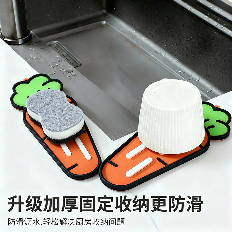 Authentic cartoon carrot storage organizer - multifunctional draining, non-slip, and heat-resistant mat for kitchen stovetops