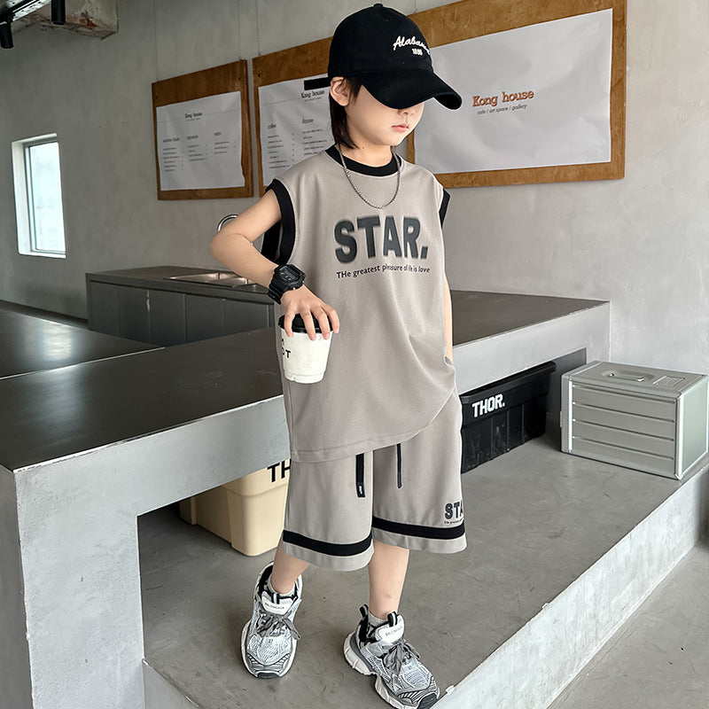 Boys' sleeveless summer outfit  new kids' summer vest basketball tracksuit summer style big kids' boys' clothing