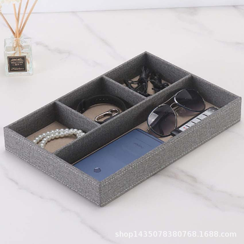 Four-grid tray, multi-functional countertop storage box, bedroom jewelry storage, entrance key mobile phone placement