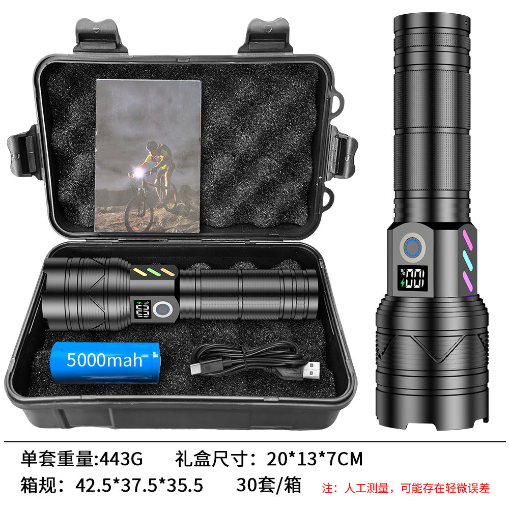 Cross-border multi-function tactical flashlight strong light laser gun outdoor zoom digital display charging 20 watts white laser flashlight