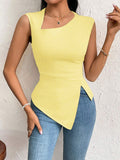 Amazon cross-border women's fashion: european and american elegant style t-shirt,  spring/summer new arrival, asymmetrical neck, slim-fit cropped solid color top