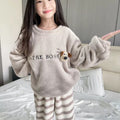 Children's fall and winterthickenedheattech velvet pajamas set for girls sweet baby boyfleece-lined
