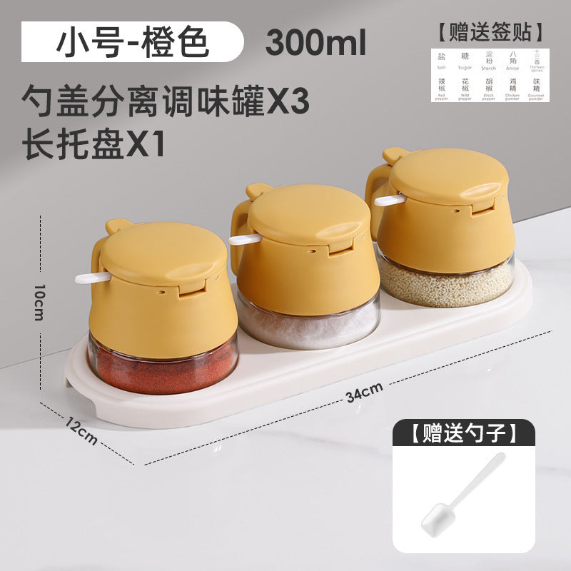 High-value seasoning box, kitchen household glass seasoning bottle, seasoning jar, salt jar sub-bottling, integrated box with spoon