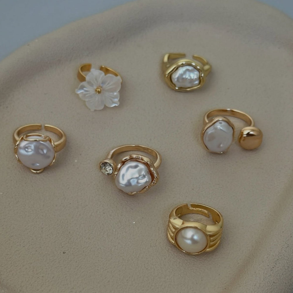 Wholesale vintage french faux pearl ring set - unique, high-end, irregular floral design, trendy & chic jewelry for women