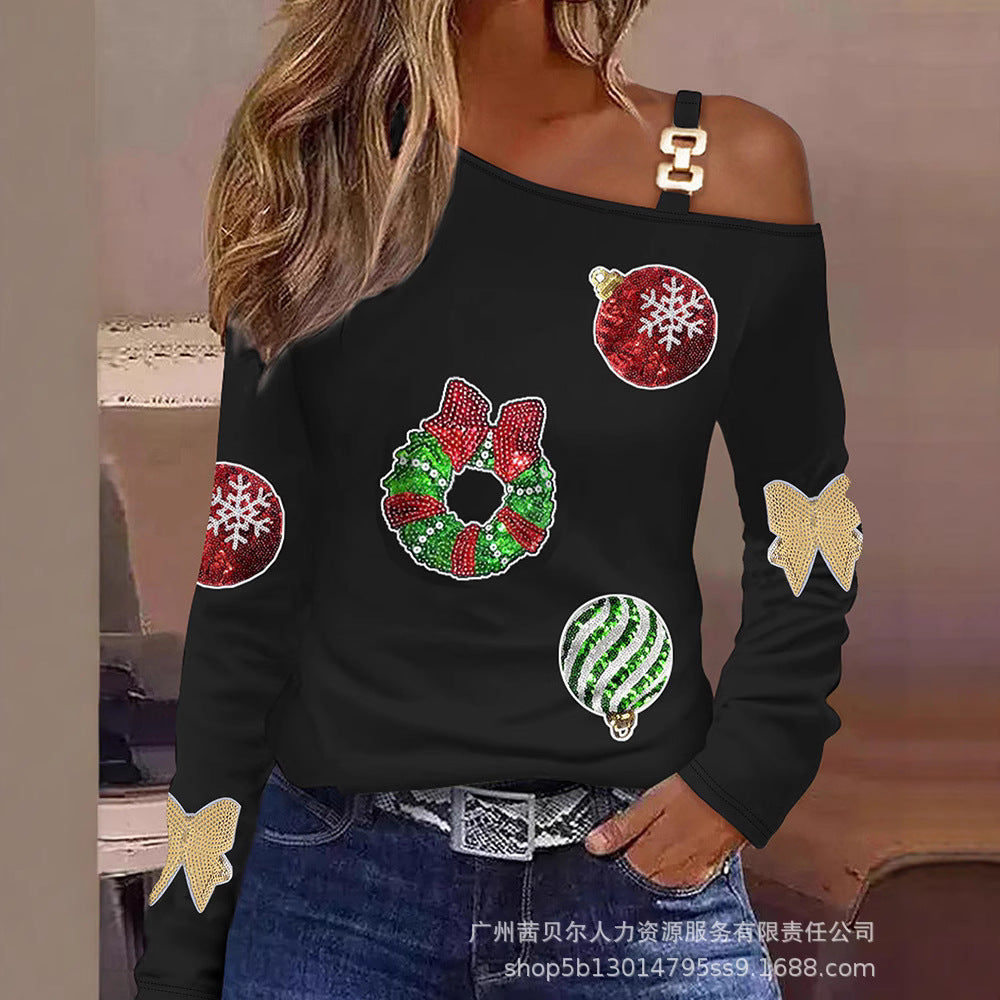 Chain slanted shoulder christmas beads ironing top