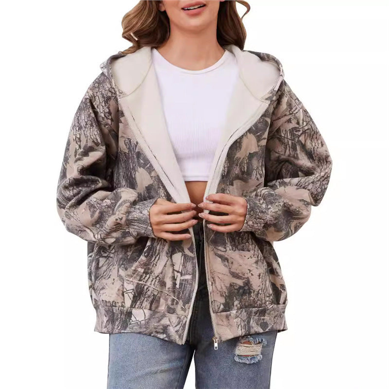 cross-border leaf print hoodie - unisex zip-up 3d printed jacket, casual & versatile, hot seller for international markets