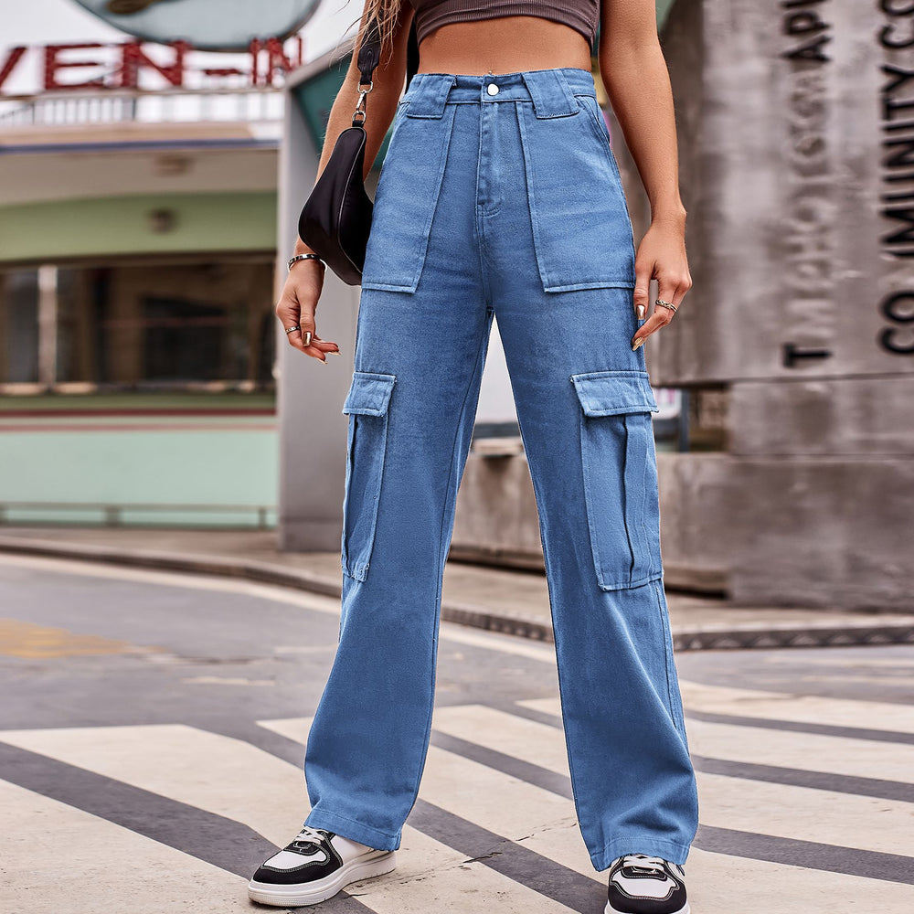 fashion women's clothing  new versatile multi-pocket cargo pants loose casual denim trousers for women
