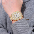 hot selling fashion square diamond-studded roman numeral dial women's quartz watch - silver & gold