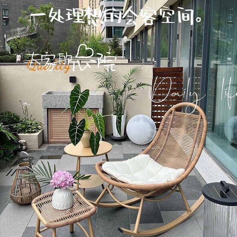 Rocking chair recliner rattan for home balcony rattan chair outdoor courtyard terrace lunch break lazy chair adult casual rocking chair