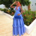 European and american women's clothing  summer new sweet and fresh v-neck hollow-out high-waisted slimming a-line maxi dress
