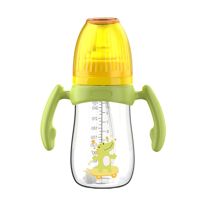 English boxed baby bottle baby wide diameter anti-choking and anti-flatulence PP bottle with handle and straw bottle