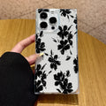 Black floral square case for apple 17 pro max, shockproof iphone 16 transparent 13 protective cover