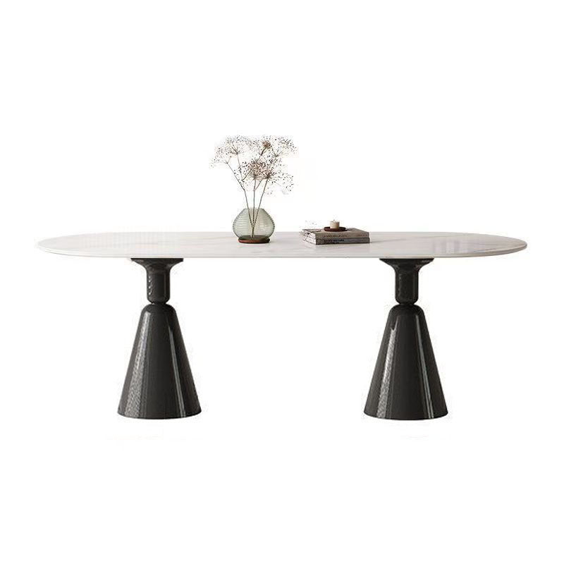 Luxury modern minimalist small apartment home oval dining table french cream style sintered stone dining table and chair set