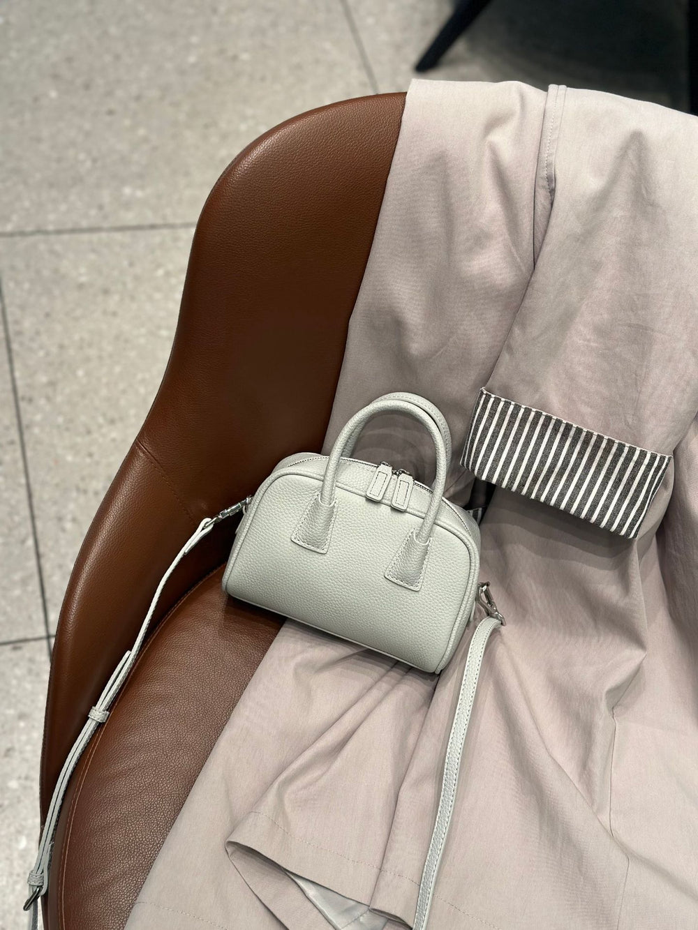 2026 bowling bag genuine leather boston bag first layer cowhide shoulder crossbody small bag k-style satchel bag women's bag