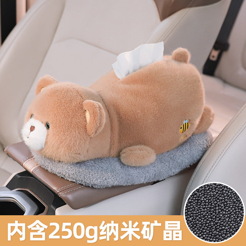 Car tissue box, armrest box, pumping carton, creative car bamboo charcoal bag ornament, high-end doll, car decoration