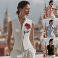 european and american cross-border independent station new sleeveless rose embroidery top