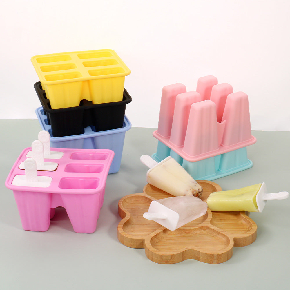 ice cream mold 6 grids with pp stick new children's silicone ice grid DIY ice cream mold ice box