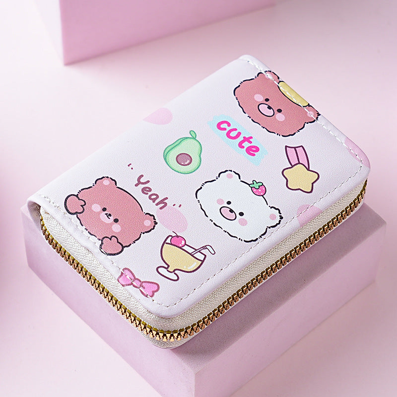 Primary school students small card bag horizontal children and girls new bear sweet cartoon cute short zipper change card bag