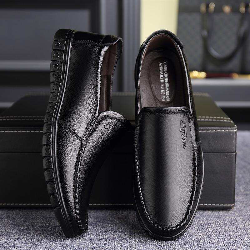Spring & fall breathable men's shoes soft leather soft bottom real soft leather casual leather shoes men's non-slip waterproofabrasion resistant work shoes dad shoes