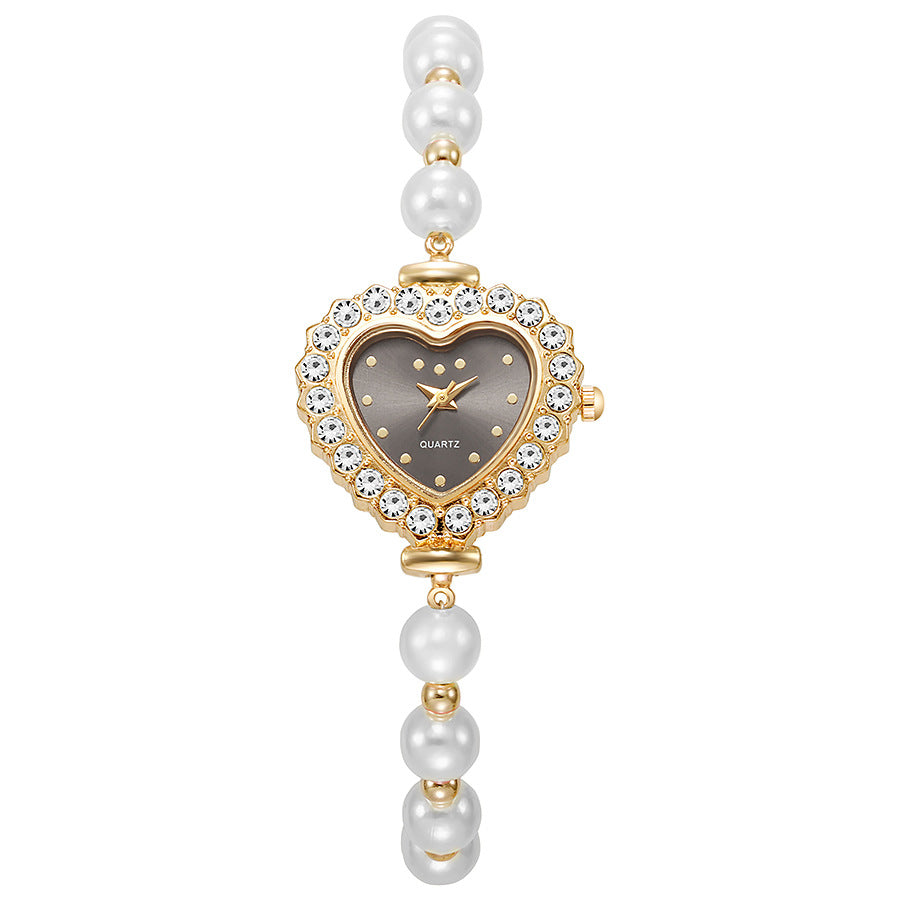 New arrivalfashionelegant small rhinestone women's watch heart diamond-encrusted preppy style small dial pearl bracelet watch