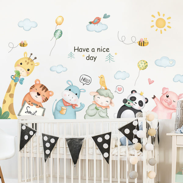 Removable wallpaper comes with glue cartoon animal cute background wall children's room bedroom classroom decoration