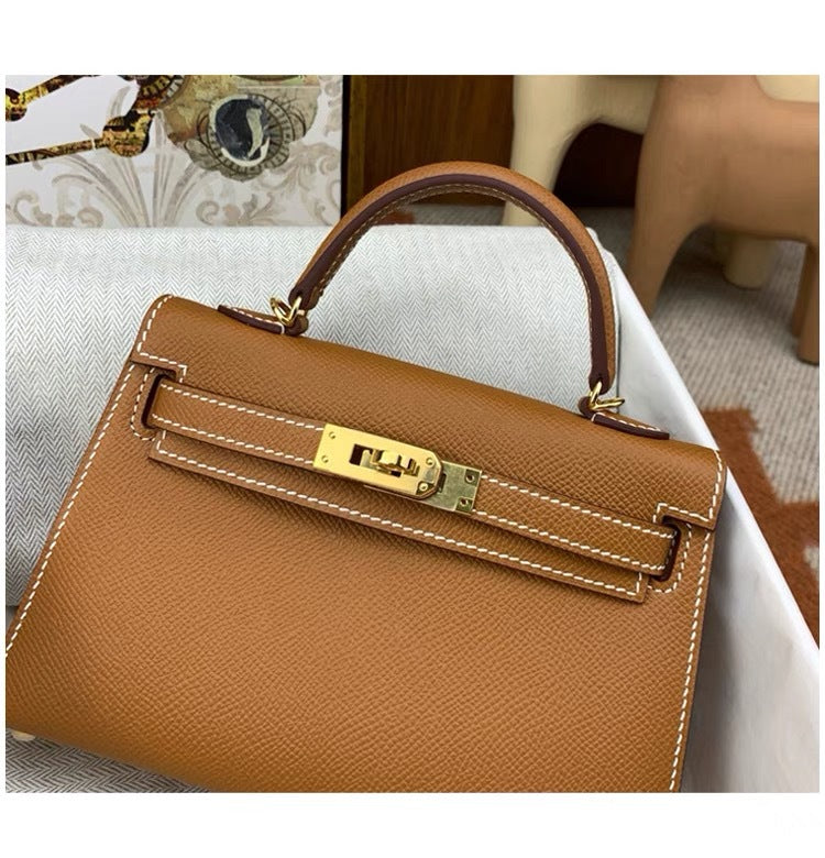 Palm grain cowhide second generation kelly bag 2024new arrivaltrendyminiclassy sense genuine leather satchel shoulder crossbody bag