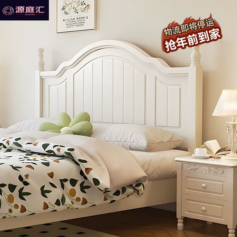 Scandinavianwhite solid wood bed modern casual cream style grids 1.8m double bed 1.5 master bedroom storage princess bed