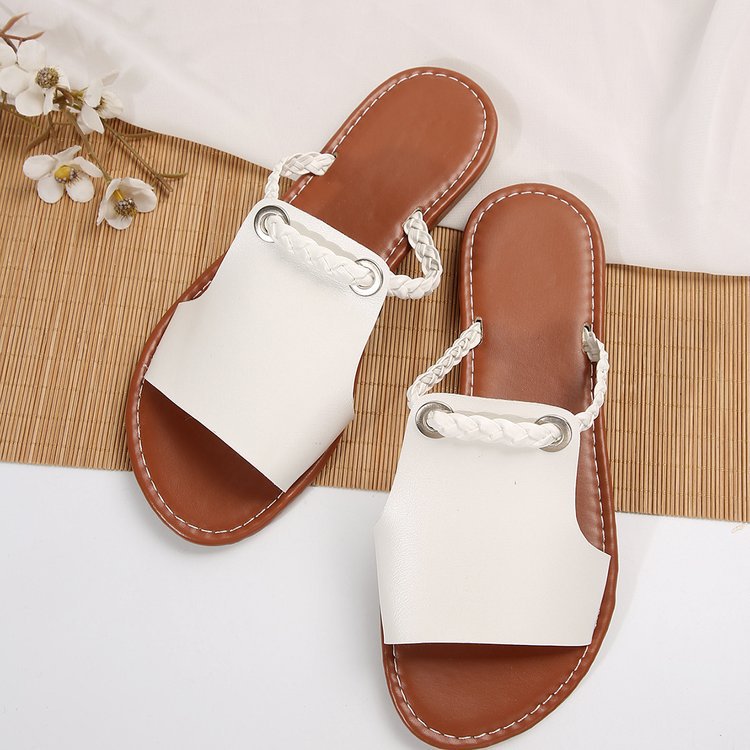european and american export flat one-strap women's slippers, cross-border  new style, size 43 plus size women's summer beach sandals