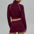 Fall and winternew arrivalmodal air layer sandwiched with white strips breathable stand collar zipper outwear short skirt casual sports suit for women