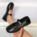 spring/autumn retro knitted mary janes - women's low-cut flats with single strap and flat, soft sole