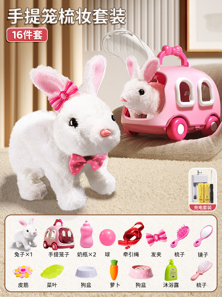 Kids' electric simulation bunny plush toy - girl's pet white rabbit doll - birthday gift for girls
