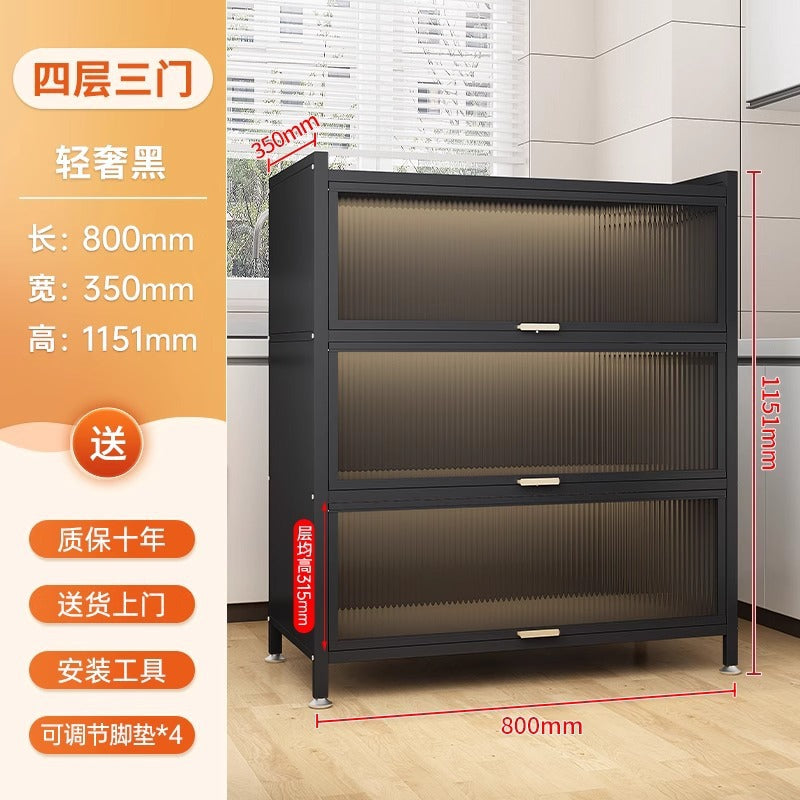 Kitchen storage rack floor-standing multi-layer storage cabinet sideboard microwave oven for home with door multifunctional cabinet storage rack