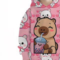 Girls' heartfelt capybara print hoodie - trendy & casual kids' clothing, hot seller for cross-border e-commerce
